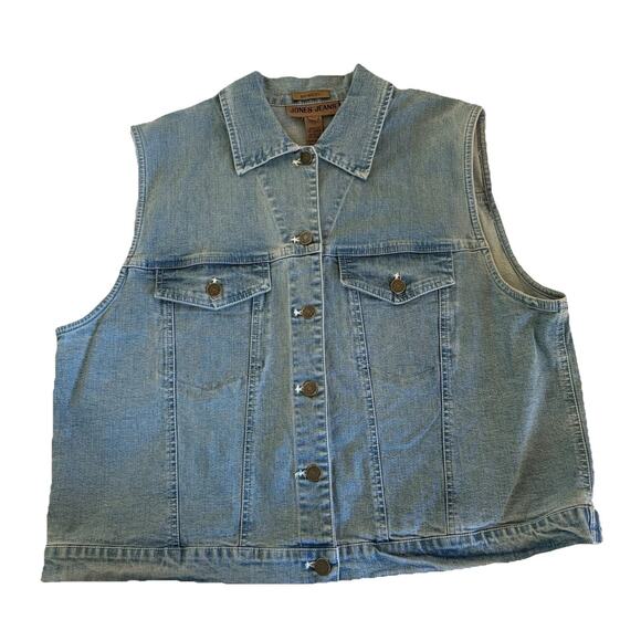 Jones New York Light Wash Denim Vest Button Front Sleeveless Pockets 16W - Picture 3 of 9